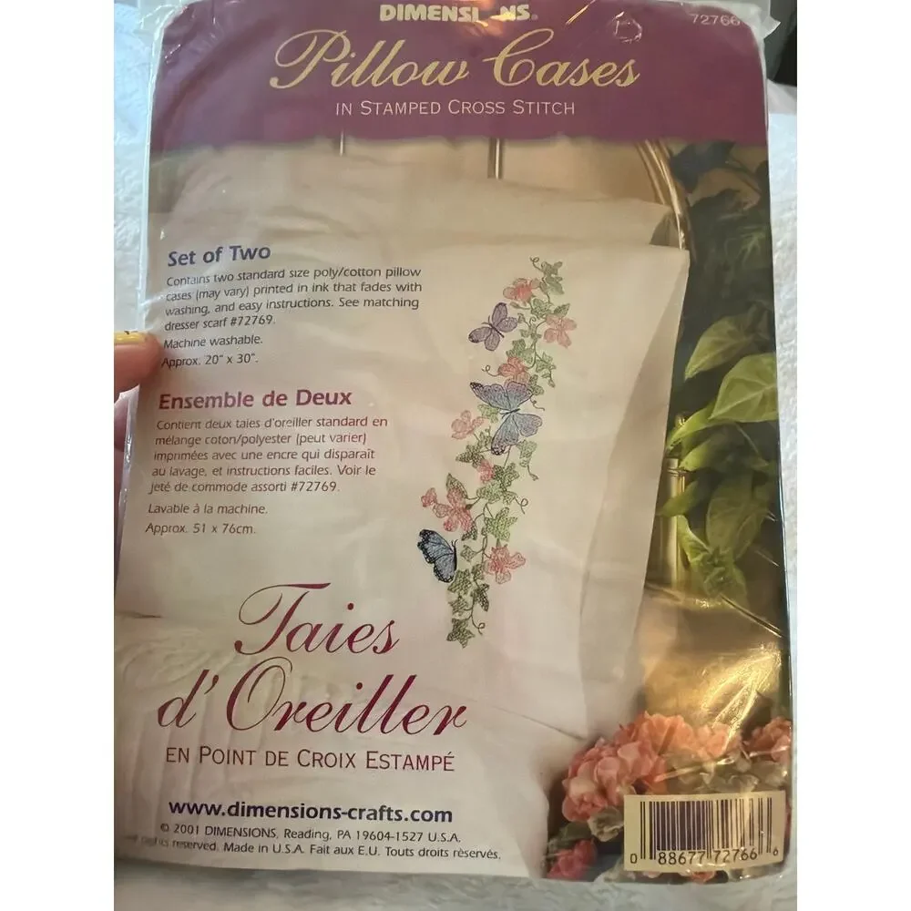 Dimensions Butterfly Dreams Stamped Cross Stitch Pillowcases Set of 2 New